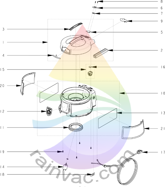 Rainbow Vacuum E-2 (e SERIES™) Version 1 Cap Assembly Parts